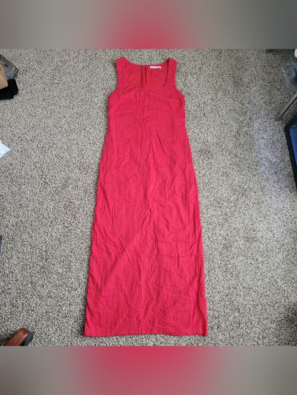 Abercrombie & Fitch Maxi Dress Linen Cotton Red Square Neck Long Back Slit Small